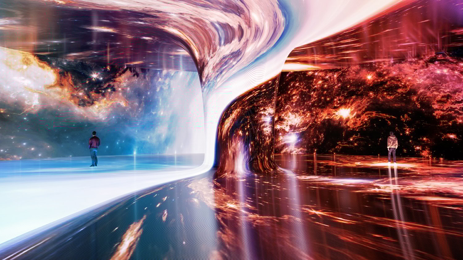 man standing in an experiential immersive enviroment