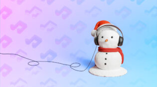 a snowman wearing headphones