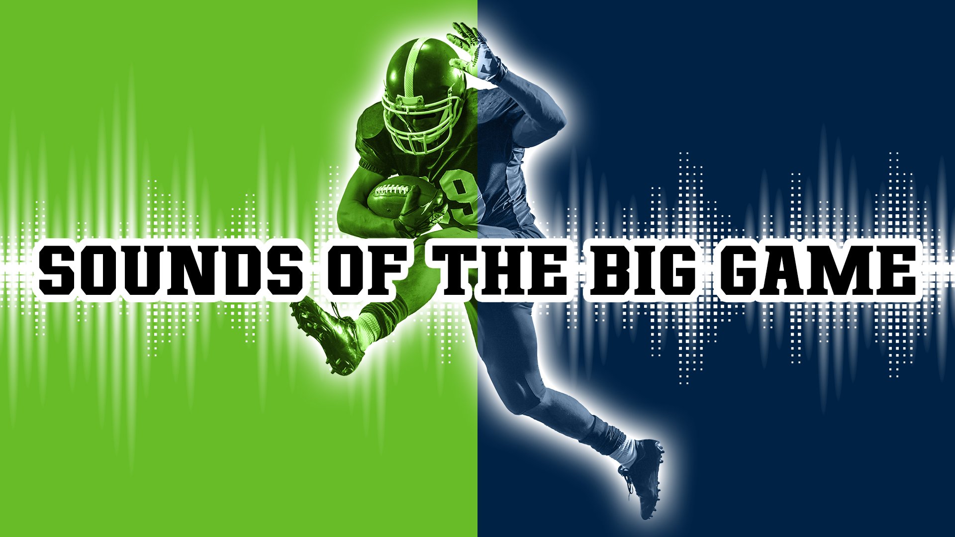 graphic of a football player on a chartreuse green and blue background